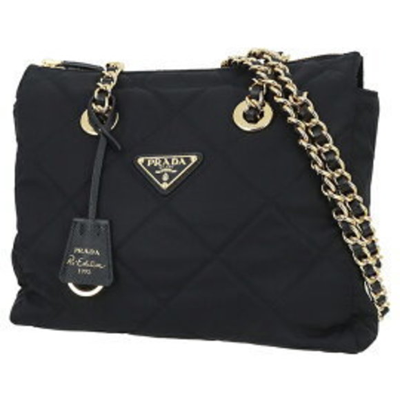 Prada Chain Tote Bag Re Edition Quilted Re Nylon Black Triangle Nylon - Picture 1 of 6